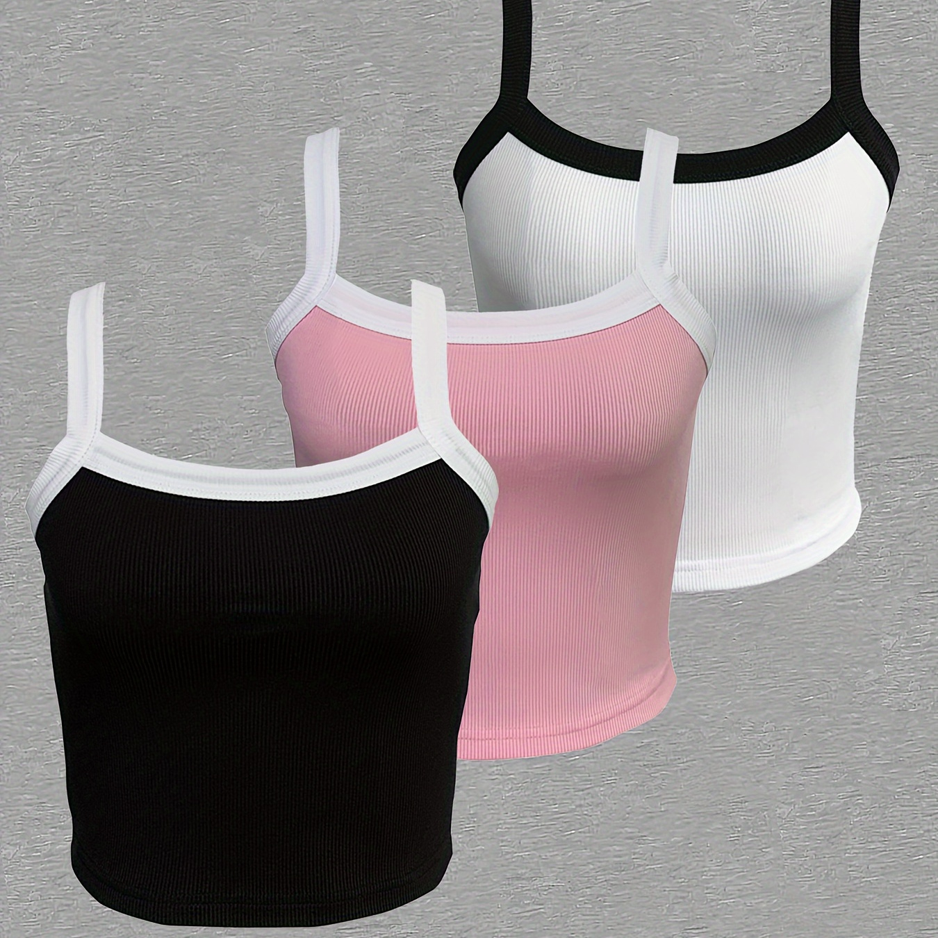 3pcs Contrast Trim Cami Top, Casual Sleeveless Crop Top For Spring & Summer, Women's Clothing
3pcs Contrast Trim Cami Top, Casual Sleeveless Crop Top For Spring & Summer, Women's Clothing