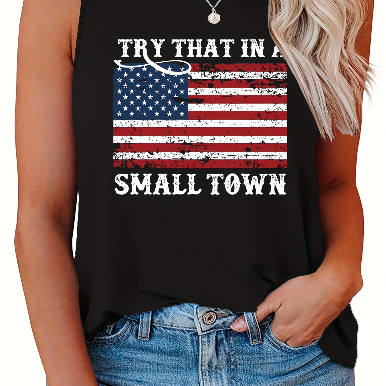 Plus Size Letter Print Tank Top, Sleeveless Casual Top For Summer & Spring, Women's Plus Size Clothing
Plus Size Letter Print Tank Top, Sleeveless Casual Top For Summer & Spring, Women's Plus Size Clothing