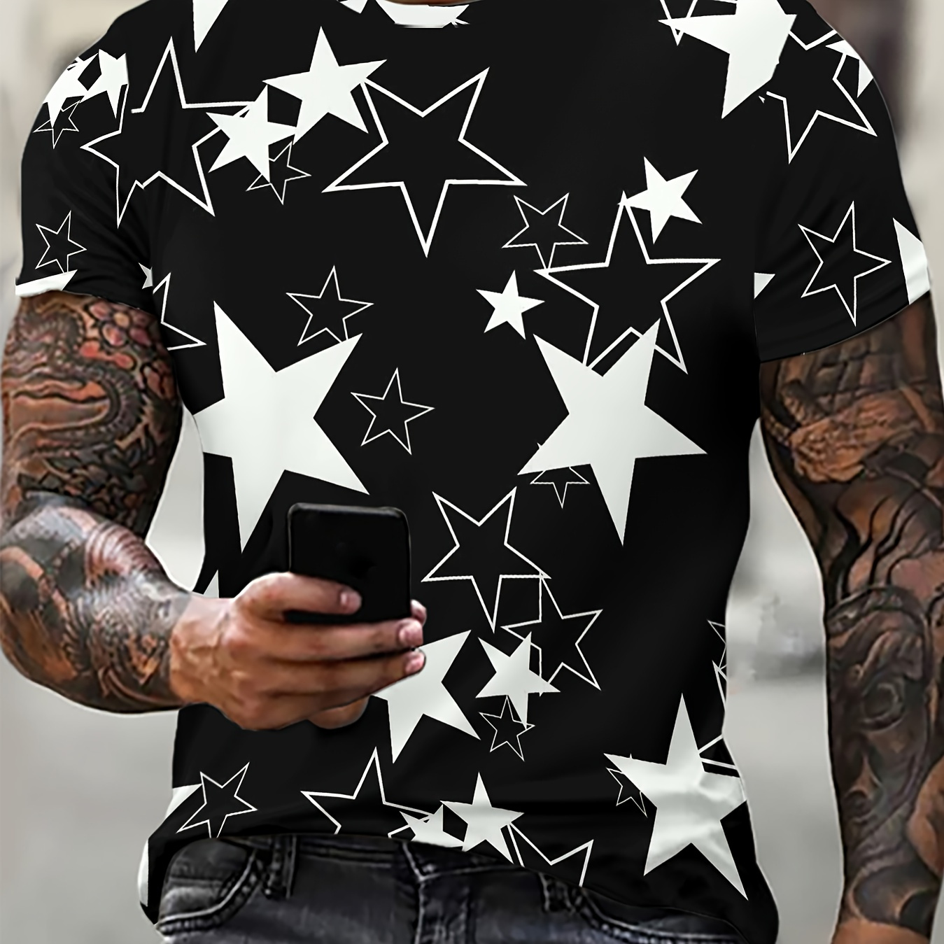 Contrast Color Star Graphic Pattern Crew Neck And Short Sleeve T-shirt, Casual And Trendy Tops For Men's Summer Daily Leisurewear
Contrast Color Star Graphic Pattern Crew Neck And Short Sleeve T-shirt, Casual And Trendy Tops For Men's Summer Daily Leisurewear