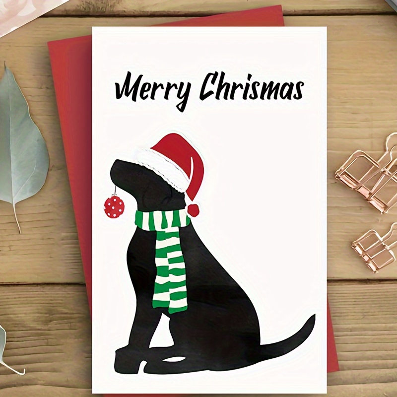 Christmas Greeting Card With Black Dog In Santa Hat And Striped Scarf, Holiday Card For Anyone, 1 Piece
Christmas Greeting Card With Black Dog In Santa Hat And Striped Scarf, Holiday Card For Anyone, 1 Piece