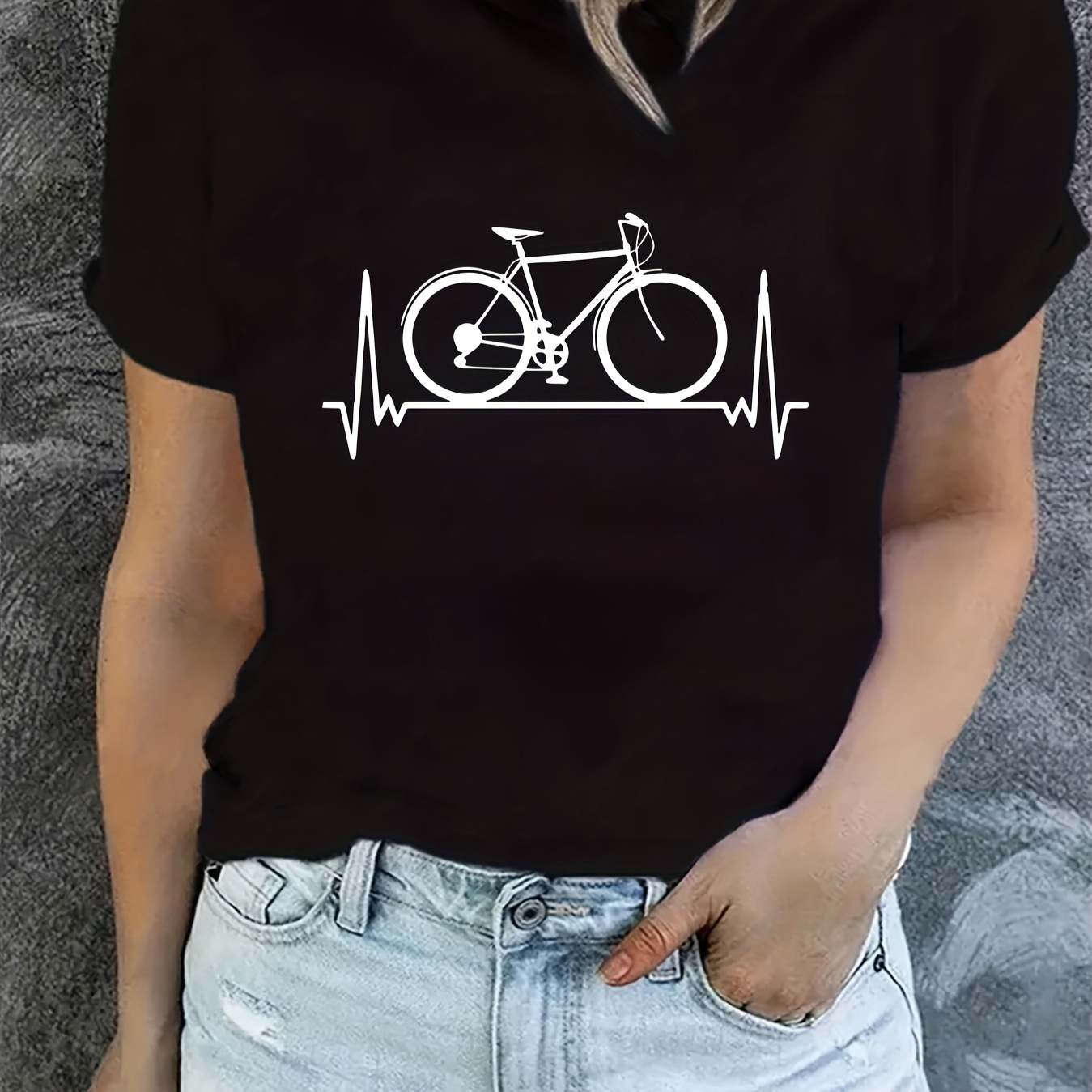 Bicycle Graphic Breathable Sports Tee, Crew Neck Short Sleeves Workout Running T-shirt Tops, Women's Activewear Graphic
Bicycle Graphic Breathable Sports Tee, Crew Neck Short Sleeves Workout Running T-shirt Tops, Women's Activewear Graphic