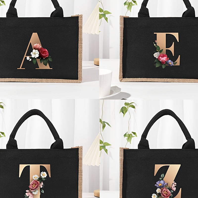 Floral Golden Letter Print Canvas Tote Bag, Large Capacity Shoulder Bag, Gift For Teachers, Friends, Family, Or Girlfriend
Floral Golden Letter Print Canvas Tote Bag, Large Capacity Shoulder Bag, Gift For Teachers, Friends, Family, Or Girlfriend