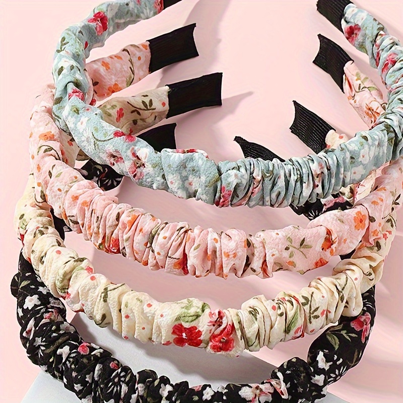 4pcs Sweet Floral Print Pleated Headband Set - Chic & Versatile Hair Accessories For Girls, Casual Attire, Girls Hair Accessories
4pcs Sweet Floral Print Pleated Headband Set - Chic & Versatile Hair Accessories For Girls, Casual Attire, Girls Hair Accessories
