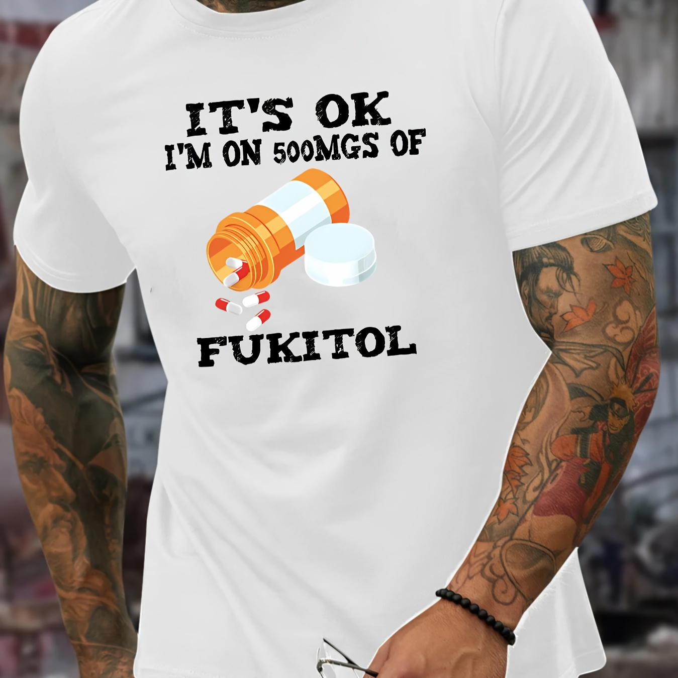 500mgs Of Fukitol Print Men's Crew Neck T-shirt, Short Sleeve Versatile Casual Summer Clothes
500mgs Of Fukitol Print Men's Crew Neck T-shirt, Short Sleeve Versatile Casual Summer Clothes