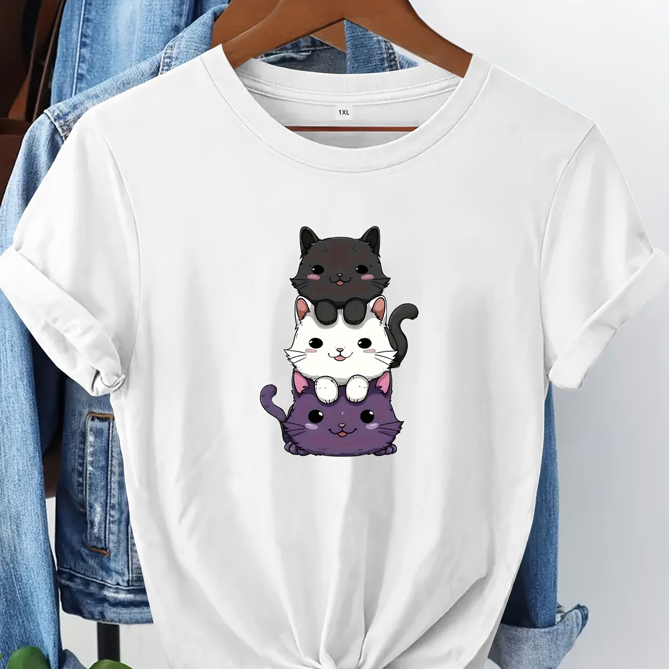 Plus Size Cat Printed T-shirt, Spring/summer Casual Short Sleeved Round Neck Top, Women's Plus Size Clothing
Plus Size Cat Printed T-shirt, Spring/summer Casual Short Sleeved Round Neck Top, Women's Plus Size Clothing