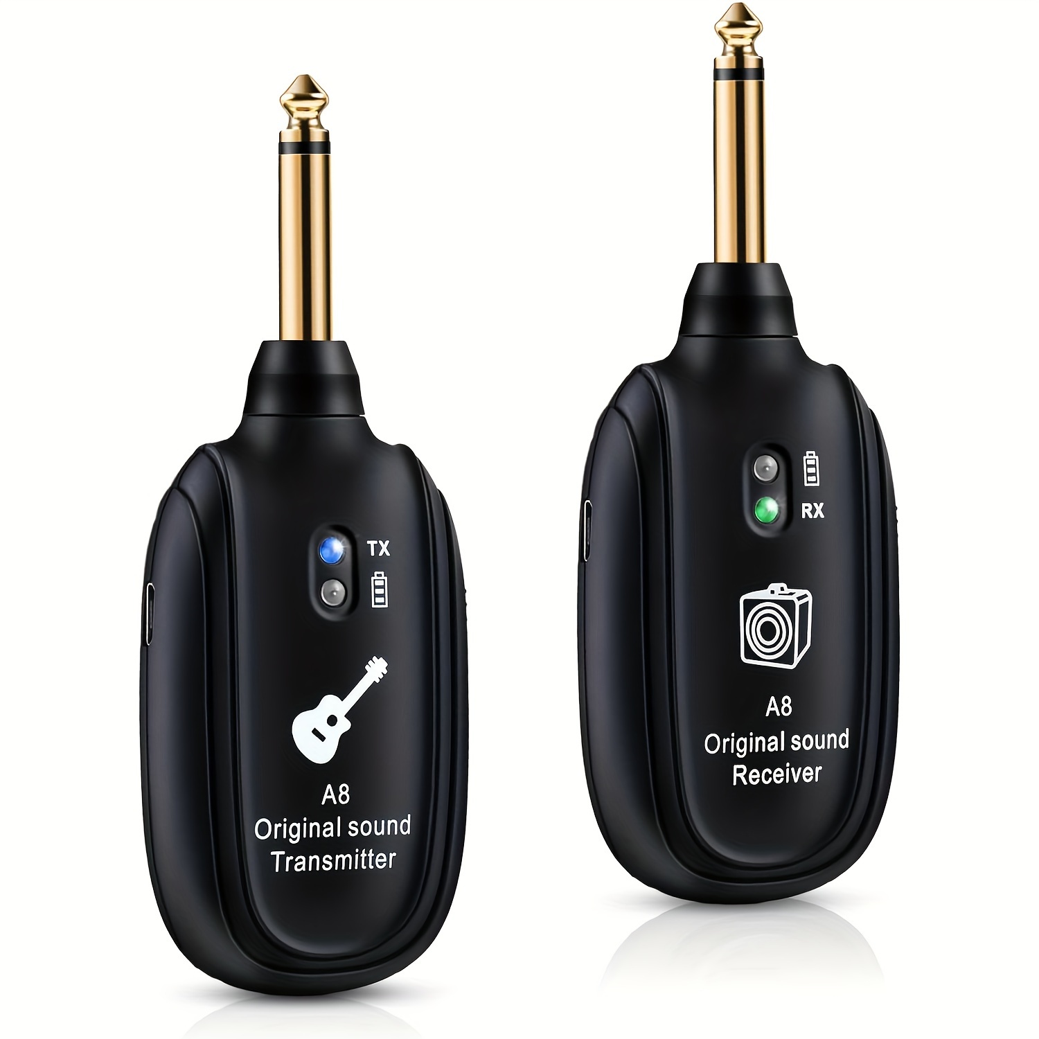 A8 Wireless Guitar System 2 Modes Built-in Rechargeable Lithium Battery Audio Wireless Transmitter Receiver For Acoustic Guitar Bass Violin Keyboard Electric Instruments, Black
A8 Wireless Guitar System 2 Modes Built-in Rechargeable Lithium Battery Audio Wireless Transmitter Receiver For Acoustic Guitar Bass Violin Keyboard Electric Instruments, Black
