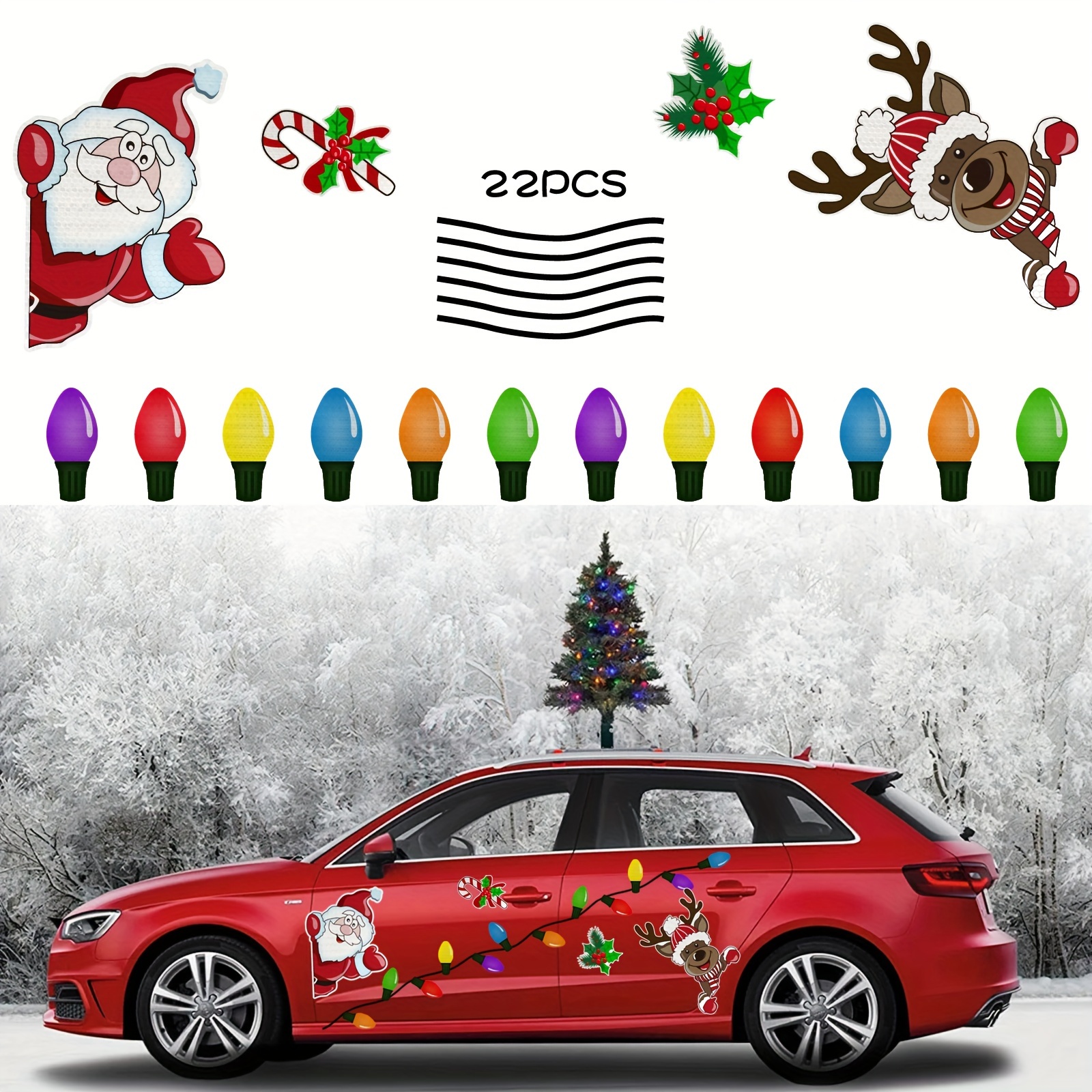 22pcs Christmas Reflective Magnetic Stickers Set - Reusable, No-adhesive Pvc Decals For Cars, Garages & Fridges With Santa, Deer & Light Bulb Designs
22pcs Christmas Reflective Magnetic Stickers Set - Reusable, No-adhesive Pvc Decals For Cars, Garages & Fridges With Santa, Deer & Light Bulb Designs