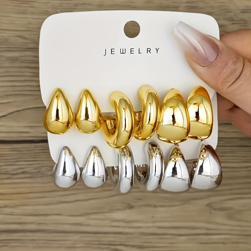 Set Of 6pcs Stylish -shaped Earrings For Women, Featuring An Elegant And Unique Style, Suitable For Daily Wear Or As A Gift
Set Of 6pcs Stylish -shaped Earrings For Women, Featuring An Elegant And Unique Style, Suitable For Daily Wear Or As A Gift