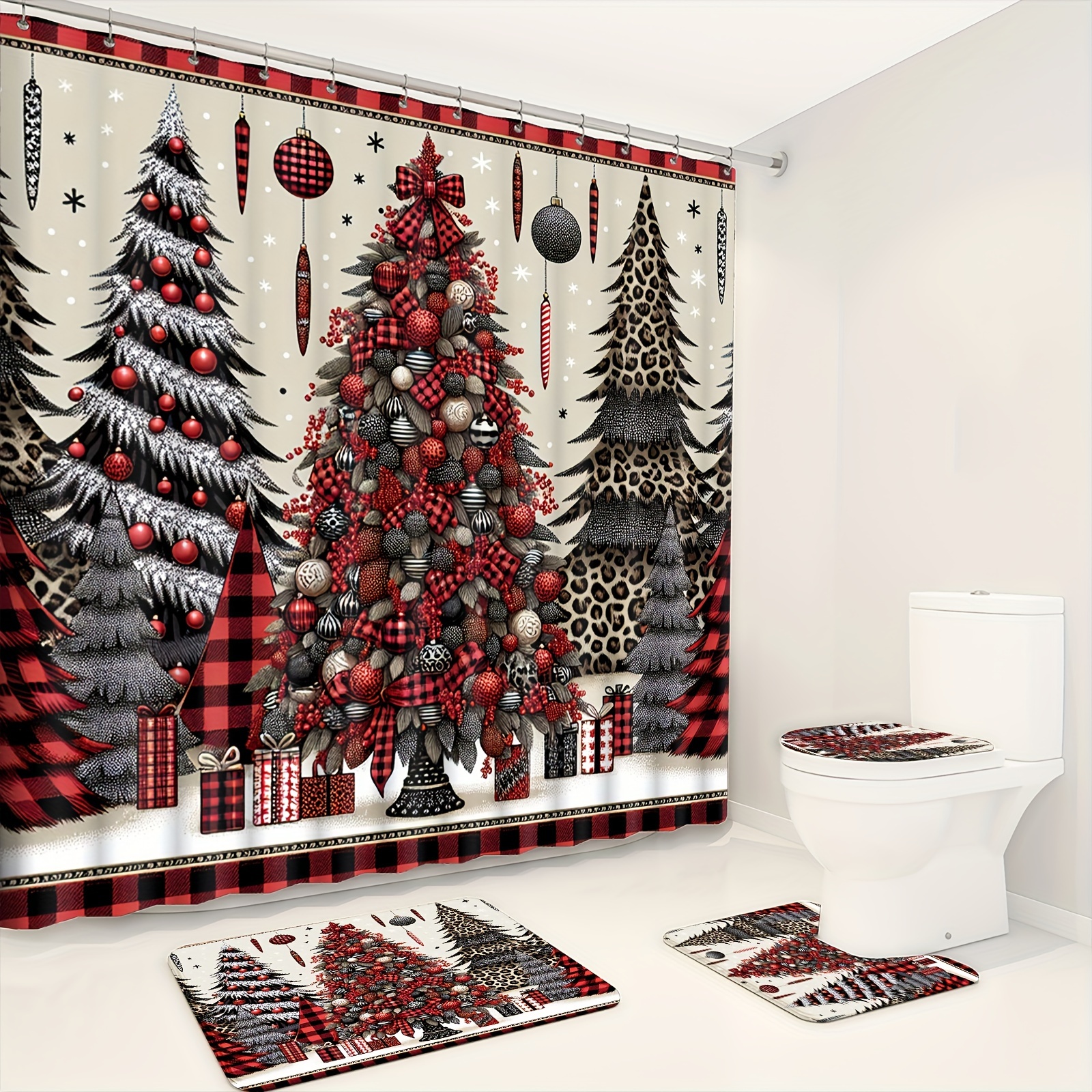 1pc/4pcs Christmas Tree Polyester Decoration Bathroom Shower Curtain 12 Bathroom Mat U-shaped Mat And Round Mat Bathroom Set Use
1pc/4pcs Christmas Tree Polyester Decoration Bathroom Shower Curtain 12 Bathroom Mat U-shaped Mat And Round Mat Bathroom Set Use