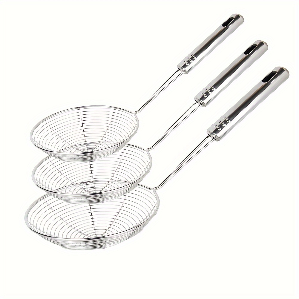 Stainless Steel Spider Strainer Set, 3-piece Wire Skimmer Spoon With Long Handle For Frying, Pasta, Noodles - Food Contact Safe Cookware
Stainless Steel Spider Strainer Set, 3-piece Wire Skimmer Spoon With Long Handle For Frying, Pasta, Noodles - Food Contact Safe Cookware