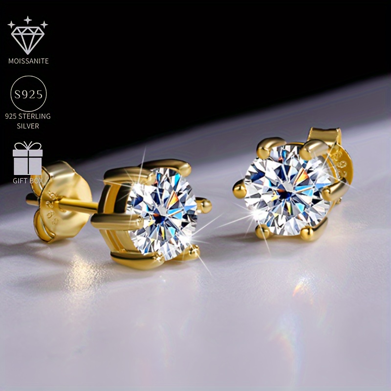 S925 Sterling Silver Stud Earrings With Moissanite Stones, 1-3 Carat Classic Six-prong Design, 18k Gold Plated, Fashionable Unisex Earrings, Synthetic Stone, Non-magnetic Ear Needle
S925 Sterling Silver Stud Earrings With Moissanite Stones, 1-3 Carat Classic Six-prong Design, 18k Gold Plated, Fashionable Unisex Earrings, Synthetic Stone, Non-magnetic Ear Needle