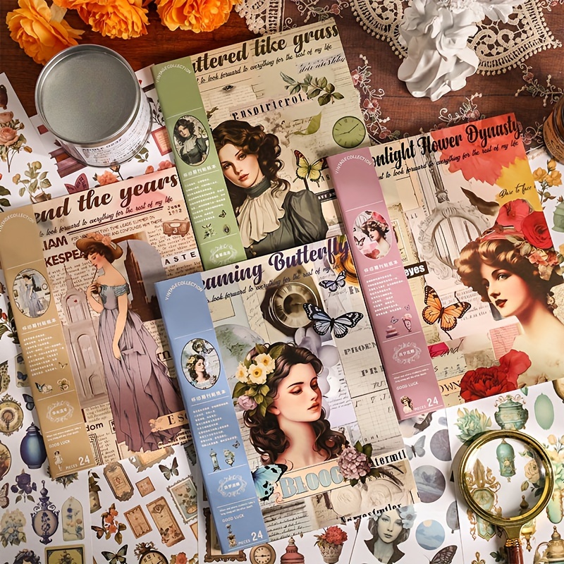 24pcs Sticker Book, Creative Retro Character Stickers, Plants And Flowers, Stickers For Scrapbooking, The Pattern Is Rich And The Style Is Versatile, Junk Journaling Supplies
24pcs Sticker Book, Creative Retro Character Stickers, Plants And Flowers, Stickers For Scrapbooking, The Pattern Is Rich And The Style Is Versatile, Junk Journaling Supplies