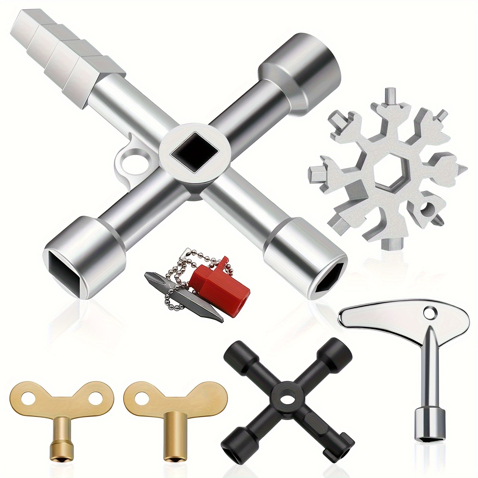 6pcs Control Cabinet Multifunctional Wrench, Multifunctional Water Electric Key, 4-way Multifunctional Key, Triangle Key For Water Meter, Gas Meter, Radiator
6pcs Control Cabinet Multifunctional Wrench, Multifunctional Water Electric Key, 4-way Multifunctional Key, Triangle Key For Water Meter, Gas Meter, Radiator