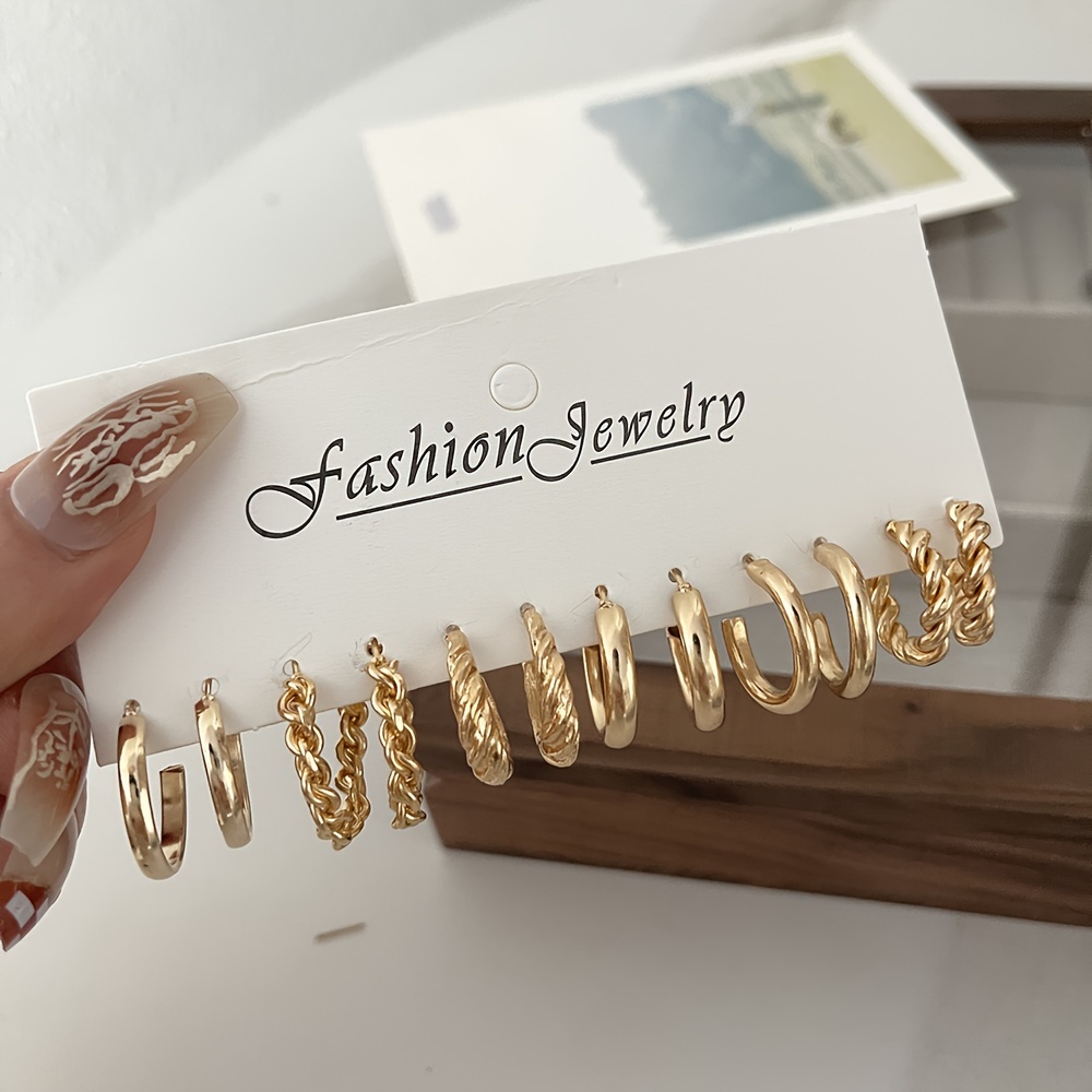 Elegant 12pcs Alloy Hoop Earrings Set - Versatile & Chic For Casual Attire, No Paper Card Included
Elegant 12pcs Alloy Hoop Earrings Set - Versatile & Chic For Casual Attire, No Paper Card Included