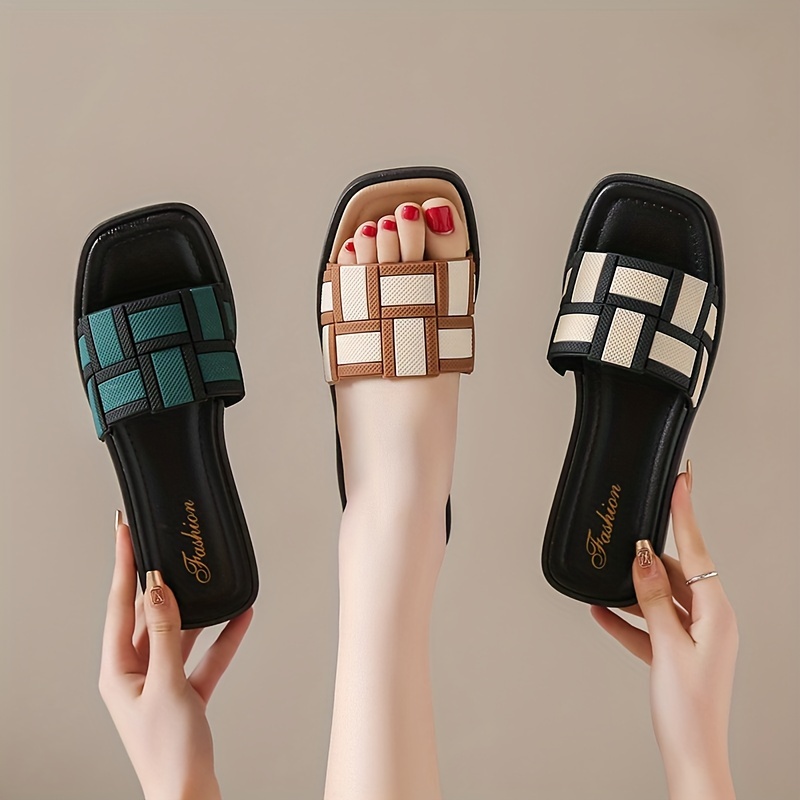 Women's Contrast Color Flat Slides, Fashion Square Open Toe Summer Shoes, Casual Indoor & Outdoor Beach Shoes
Women's Contrast Color Flat Slides, Fashion Square Open Toe Summer Shoes, Casual Indoor & Outdoor Beach Shoes