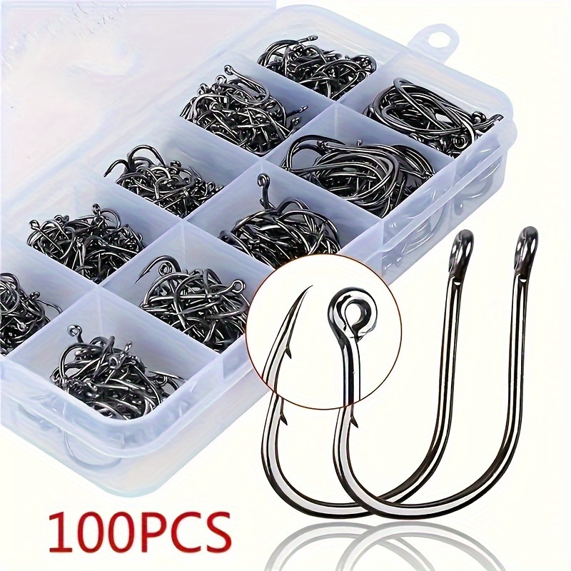 100pcs Premium Fishing Hooks, 10 Sizes Carbon Steel Fishing Hooks W/portable Plastic Box, Strong Sharp With Barbs For Freshwater/ (3# -12#)
100pcs Premium Fishing Hooks, 10 Sizes Carbon Steel Fishing Hooks W/portable Plastic Box, Strong Sharp With Barbs For Freshwater/ (3# -12#)