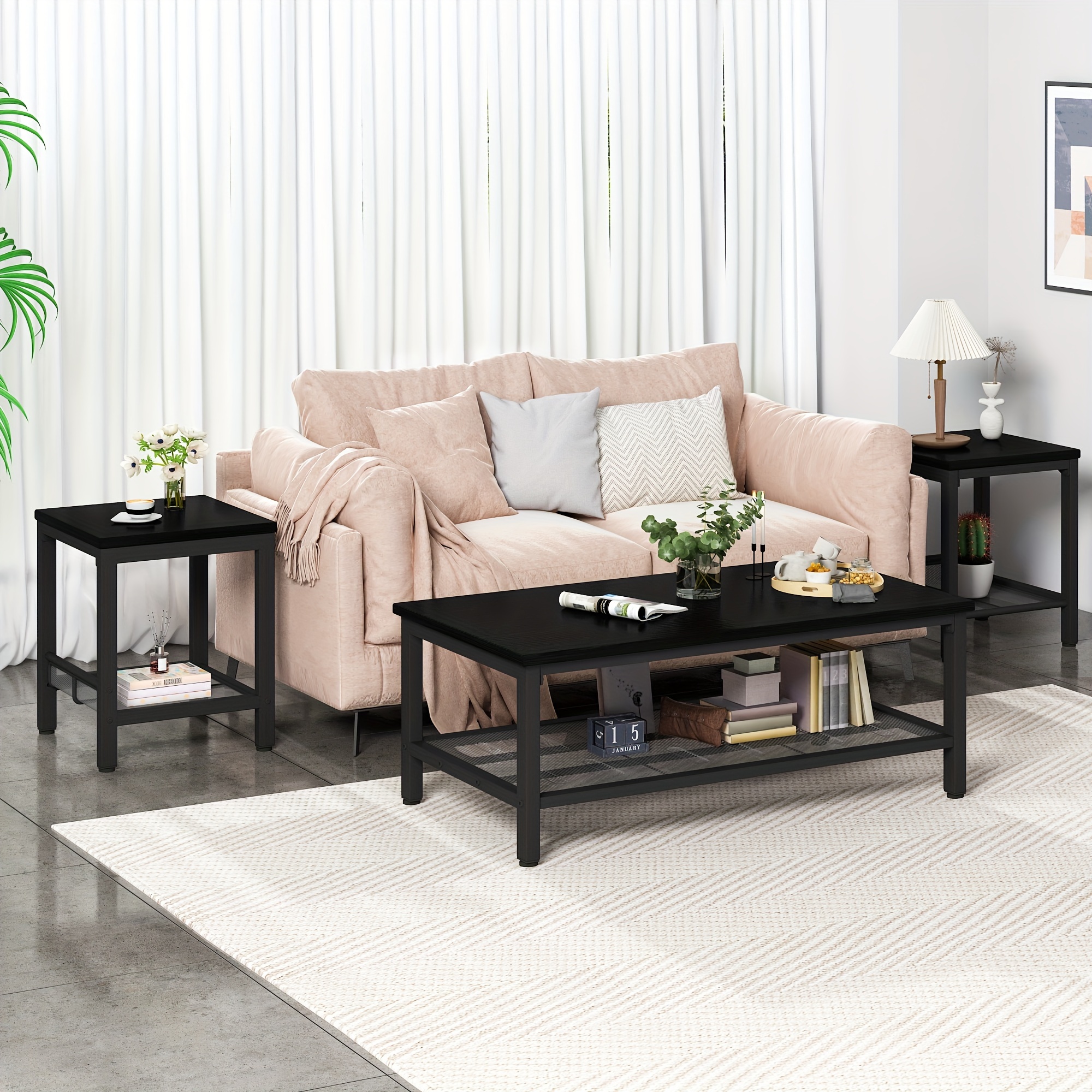 Dklgg Coffee Table Set Of 3, Table With 2 Square End Side Tables, Industrial Able Set With Metal Frame And Mesh Storage Grid For Apartment, Living Room, Office, Black, Rustic Brown
Dklgg Coffee Table Set Of 3, Table With 2 Square End Side Tables, Industrial Able Set With Metal Frame And Mesh Storage Grid For Apartment, Living Room, Office, Black, Rustic Brown