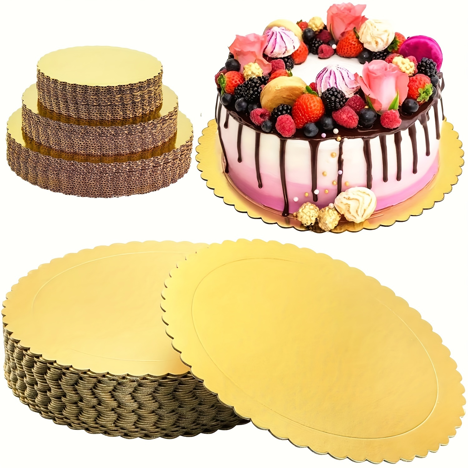 10 Pcs Cake Boards: Round Golden Bakery Boards With Scallop Edges - Perfect For Wedding, Birthday, Christmas, , Easter, Hanukkah, And Thanksgiving Cakes - Thick Base For Stability
10 Pcs Cake Boards: Round Golden Bakery Boards With Scallop Edges - Perfect For Wedding, Birthday, Christmas, , Easter, Hanukkah, And Thanksgiving Cakes - Thick Base For Stability