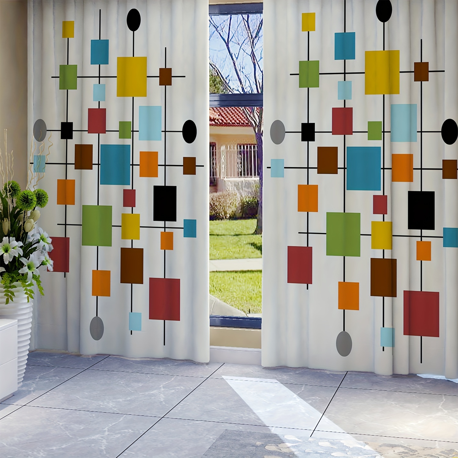 2pcs Geometric Print Curtains, Rod Pocket Decorative Window Drapes, Window Treatments For Bedroom Living Room, Home Decoration, Room Decoration
2pcs Geometric Print Curtains, Rod Pocket Decorative Window Drapes, Window Treatments For Bedroom Living Room, Home Decoration, Room Decoration