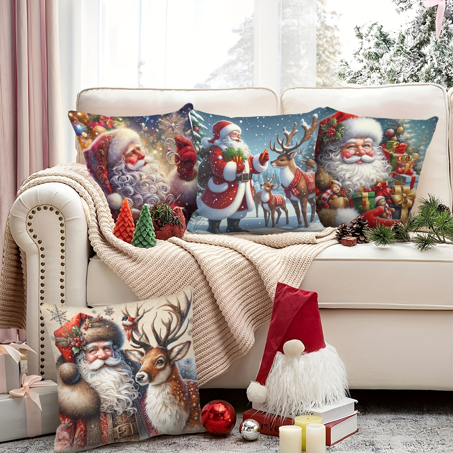 4pcs Set Of Christmas - , Snowman And , Red And | Polyester Sofa And Decorative | | | Suitable For And
4pcs Set Of Christmas - , Snowman And , Red And | Polyester Sofa And Decorative | | | Suitable For And