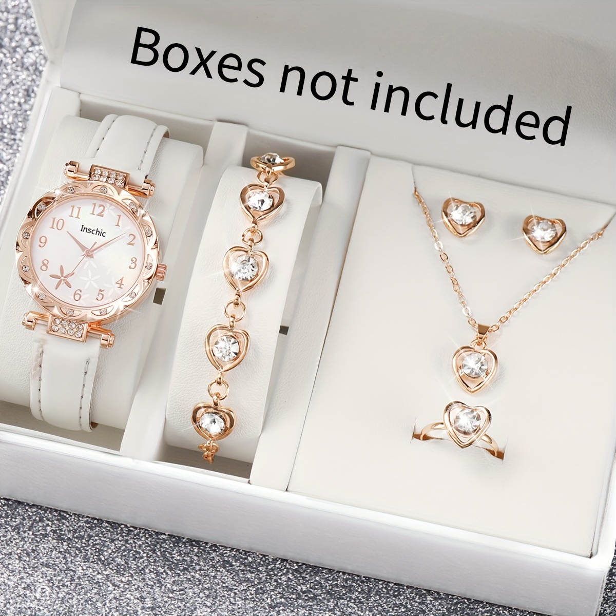 6pcs/set Women's Elegant Flower Rhinestone Quartz Watch Analog Pu Leather Wrist Watch & Heart Jewelry Set, Valentine's Day Gift
6pcs/set Women's Elegant Flower Rhinestone Quartz Watch Analog Pu Leather Wrist Watch & Heart Jewelry Set, Valentine's Day Gift