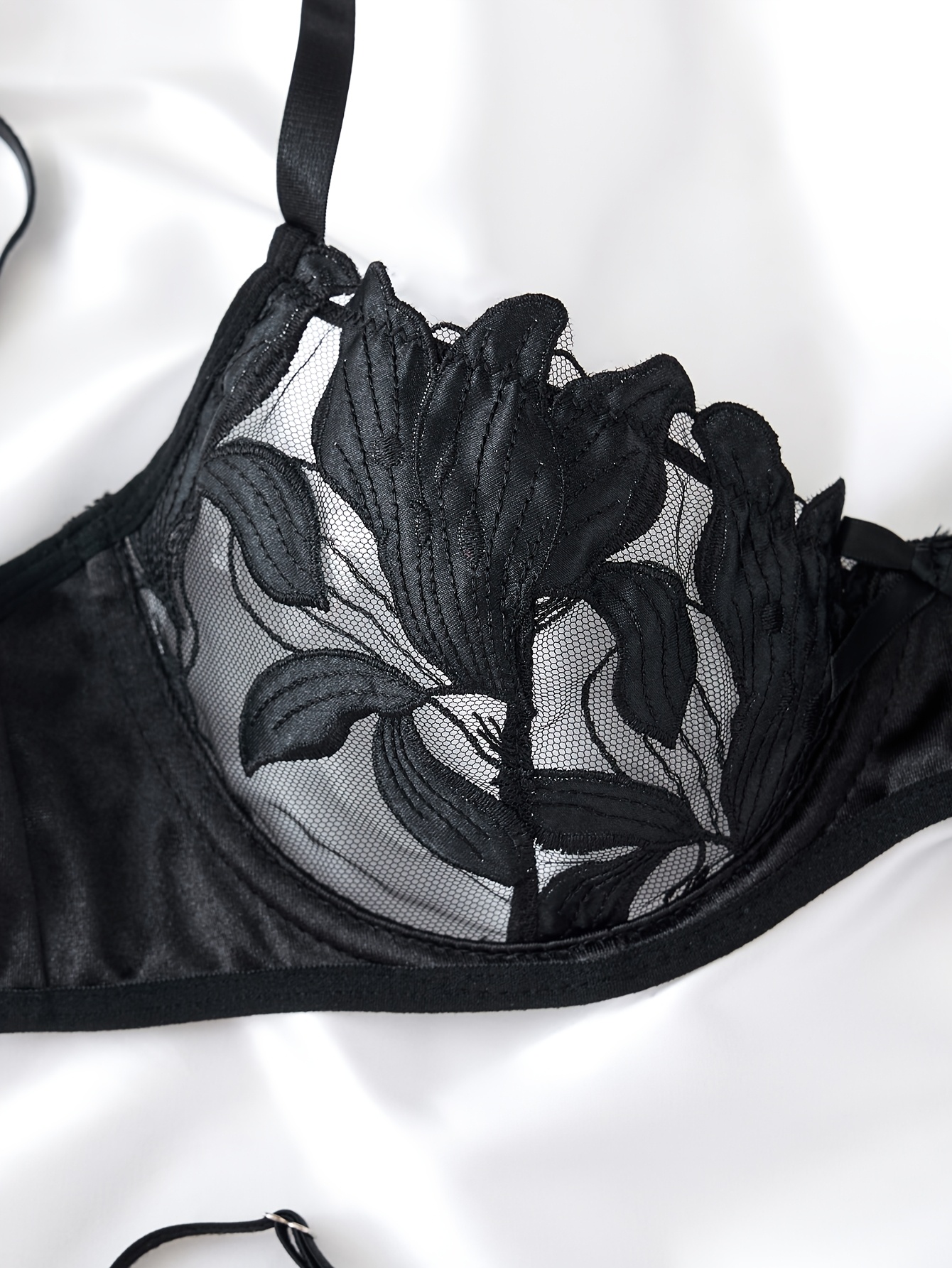 09dc4385 8816 42c0 a204 dacb1b9ced59 Women's Lily Floral Embroidered Lingerie Set, Medium Support, Unpadded, Sheer Underwire Bra and Adjustable Mesh Thong, Lightweight and Breathable Daily Bra and Panty Set, Suitable for Date Night