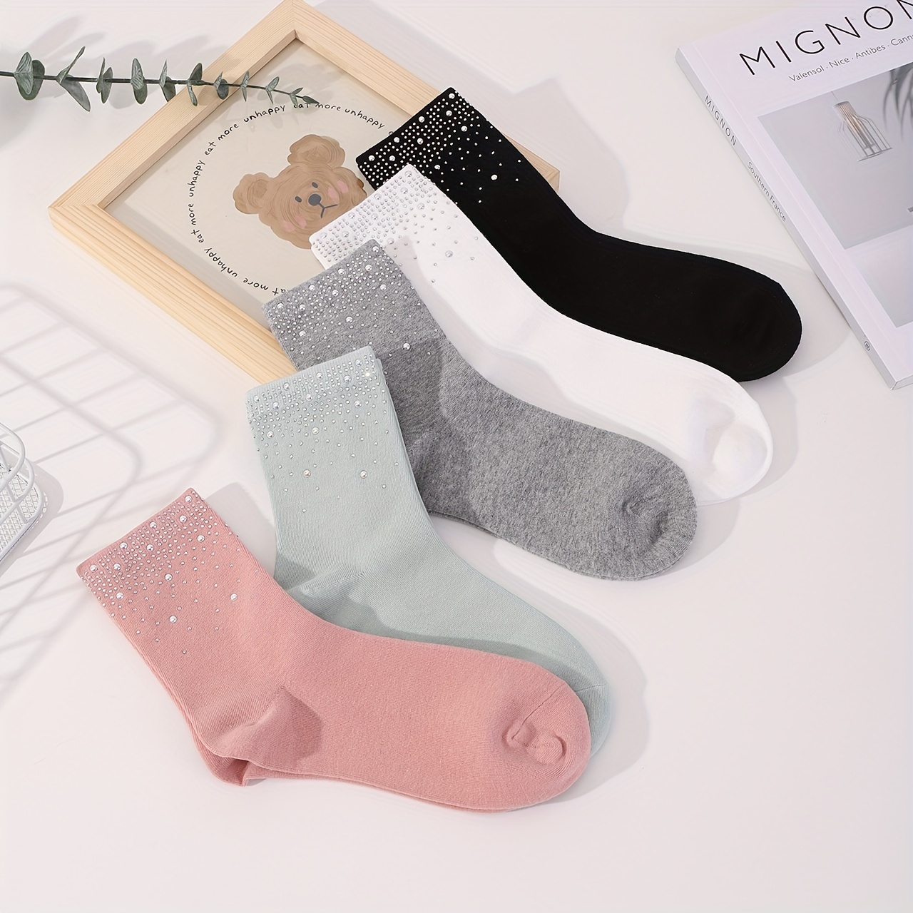 1/3/5 Pairs Trendy Rhinestone Decor Socks, Comfy & Breathable Mid Tube Socks, Women's Stockings & Hosiery
1/3/5 Pairs Trendy Rhinestone Decor Socks, Comfy & Breathable Mid Tube Socks, Women's Stockings & Hosiery