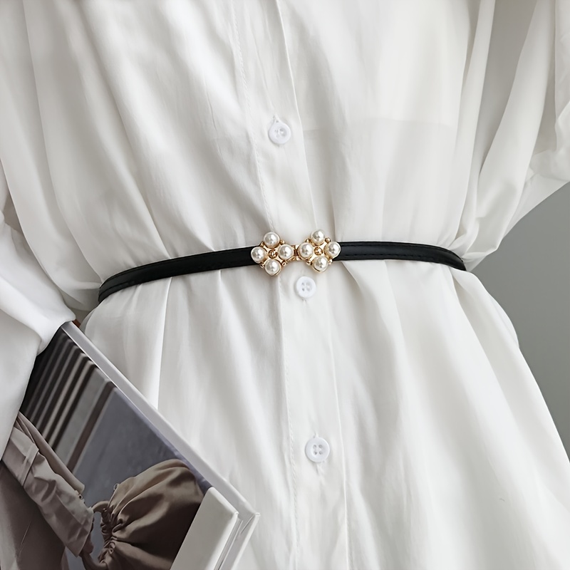 Cute Faux Pearl Buckle Pu Leather Belts Elegant Solid Color Skinny Thin Belts For Women Trendy Dress Belt
Cute Faux Pearl Buckle Pu Leather Belts Elegant Solid Color Skinny Thin Belts For Women Trendy Dress Belt