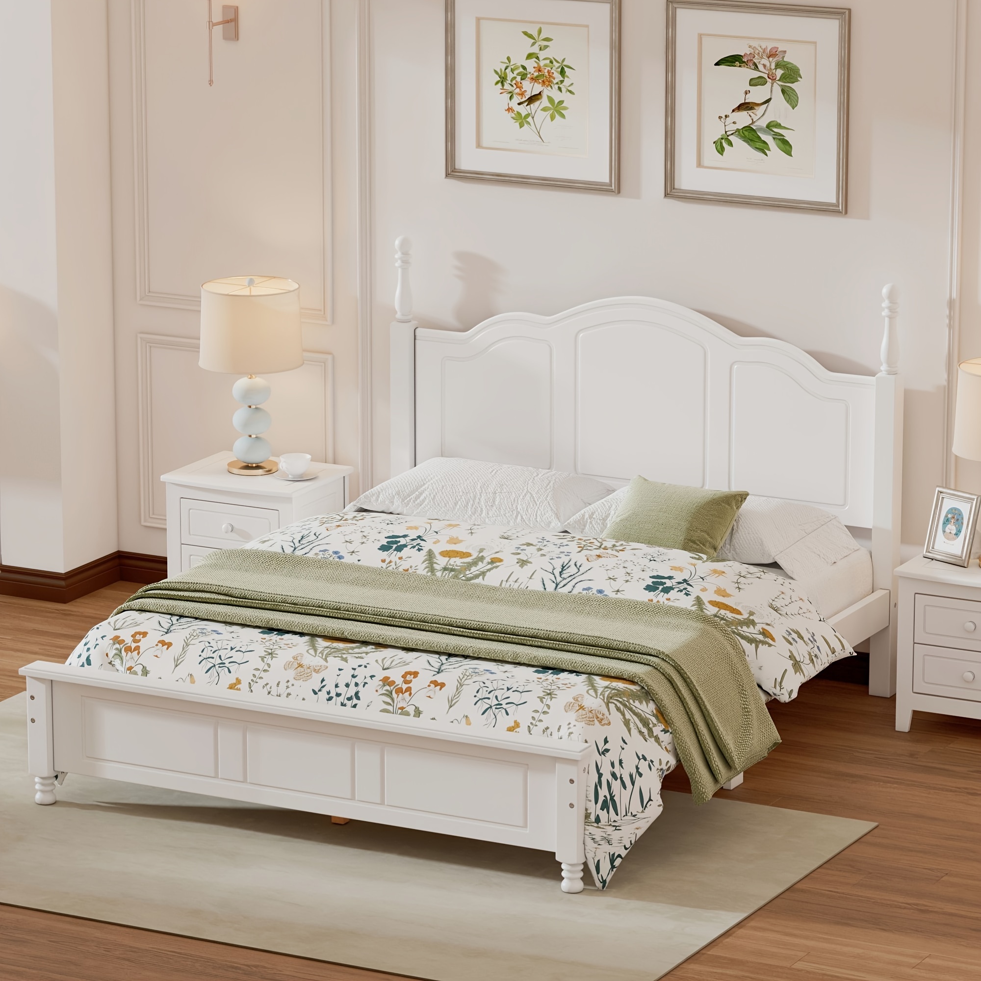 Queen Size Wood Platform Bed Frame, Retro Style Platform Bed With Wooden Slat Support, White
Queen Size Wood Platform Bed Frame, Retro Style Platform Bed With Wooden Slat Support, White