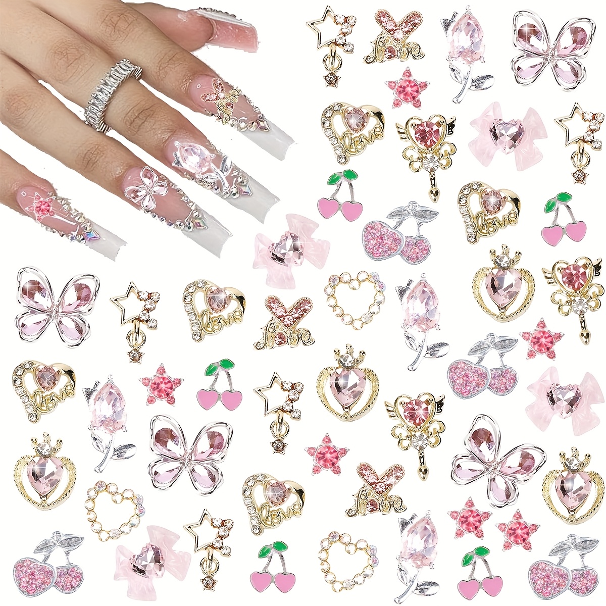 24pcs Nail Art Charms Set, Y2k Alloy Rhinestone Jewelry, 3d Bow Cherry Gems, Shiny Nail Decor Accessories, Unscented
24pcs Nail Art Charms Set, Y2k Alloy Rhinestone Jewelry, 3d Bow Cherry Gems, Shiny Nail Decor Accessories, Unscented