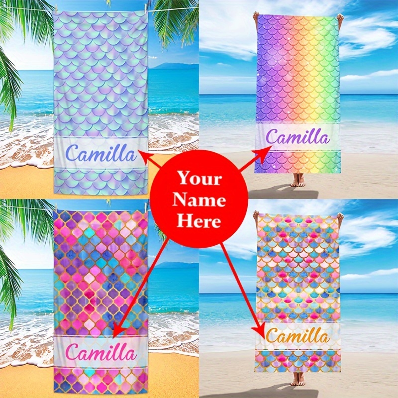 1pc Personalized Mermaid Scale Microfiber Beach Towel, Soft & Quick-dry, Custom Name Printing, Ideal For Beach, Pool, Travel, Unique Gift Towel
1pc Personalized Mermaid Scale Microfiber Beach Towel, Soft & Quick-dry, Custom Name Printing, Ideal For Beach, Pool, Travel, Unique Gift Towel