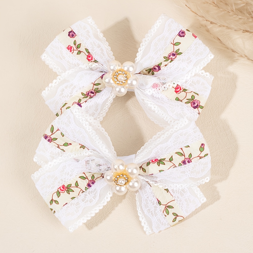 2pcs Floral Lace Bow Hair Clips With Pearl And Accents, Polyester Fiber Non-woven Fabric, Fashionable Hair Accessories For Girls
2pcs Floral Lace Bow Hair Clips With Pearl And Accents, Polyester Fiber Non-woven Fabric, Fashionable Hair Accessories For Girls