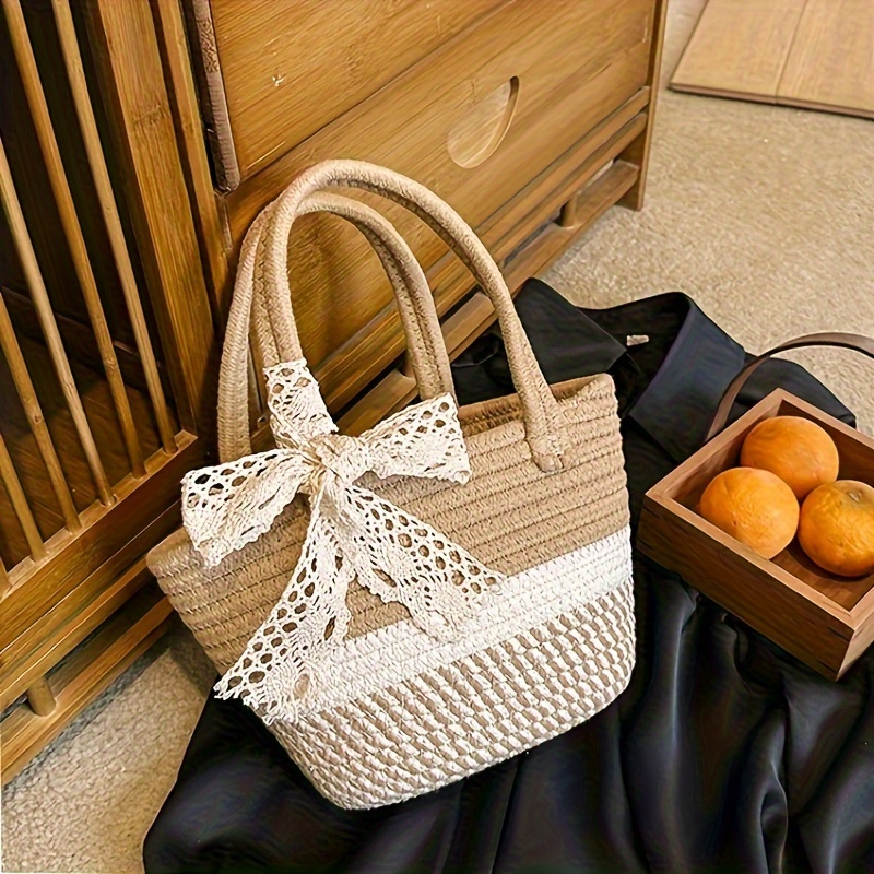 1pc Bohemian Bucket Bag Handbag, Ribbon Bow Women's Bag, Outdoor Bento Bag Clothing Matching Bag, Retro Woven Beach Bag
1pc Bohemian Bucket Bag Handbag, Ribbon Bow Women's Bag, Outdoor Bento Bag Clothing Matching Bag, Retro Woven Beach Bag