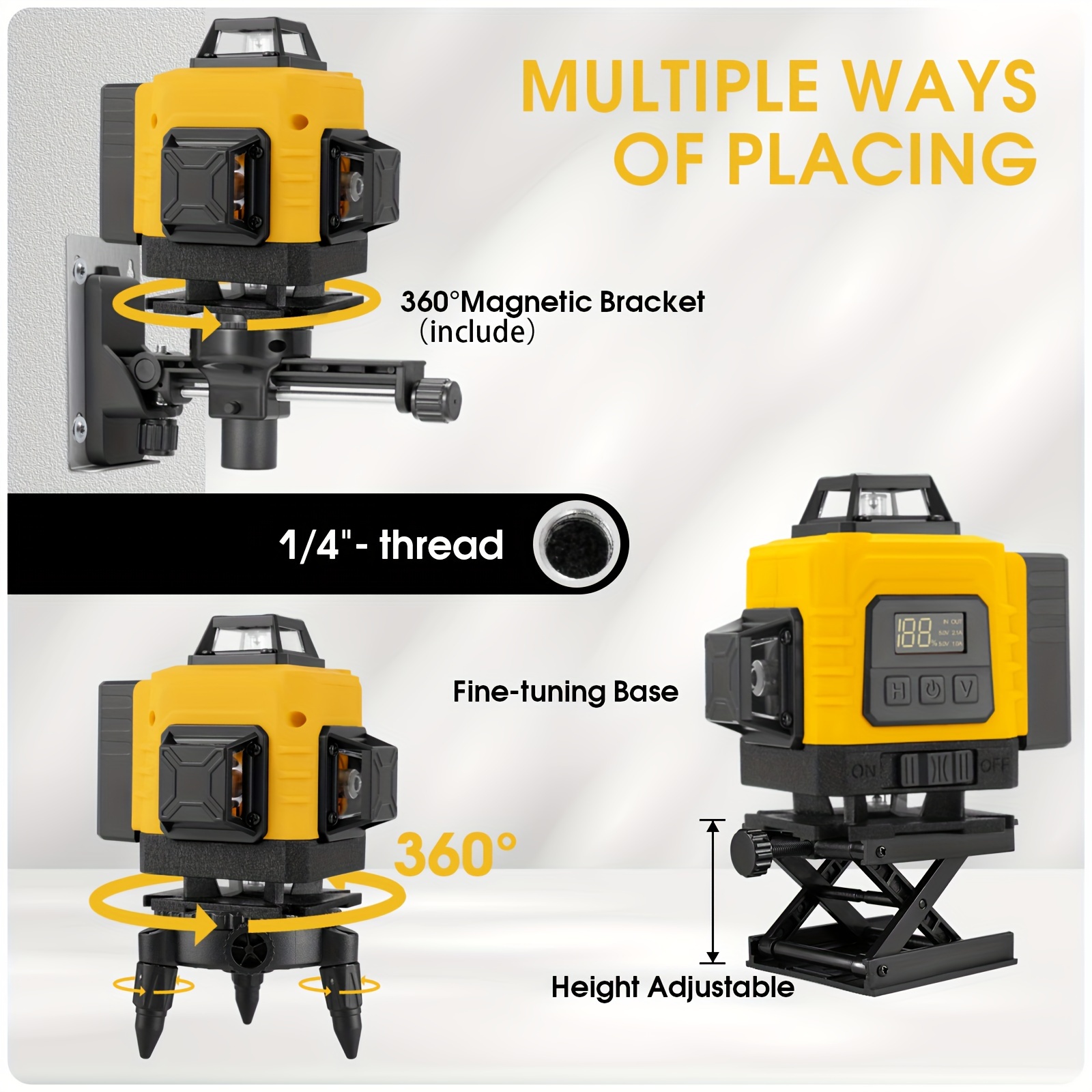 1 Set Gzg Laser Level 4x360 Self Leveling 16 Lines Green Beam 4d Cross Professional Line Laser Tool Pulse Mode For Construction Tiling Picture Hanging With1 Battery, Remote Controller, Lifting Bas
1 Set Gzg Laser Level 4x360 Self Leveling 16 Lines Green Beam 4d Cross Professional Line Laser Tool Pulse Mode For Construction Tiling Picture Hanging With1 Battery, Remote Controller, Lifting Bas