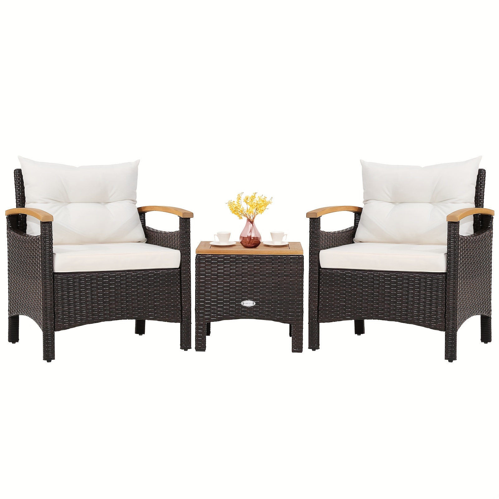 Costway 3pcs Patio Rattan Furniture Set Wooden Armrest Table Top Cushioned Deck
Costway 3pcs Patio Rattan Furniture Set Wooden Armrest Table Top Cushioned Deck
