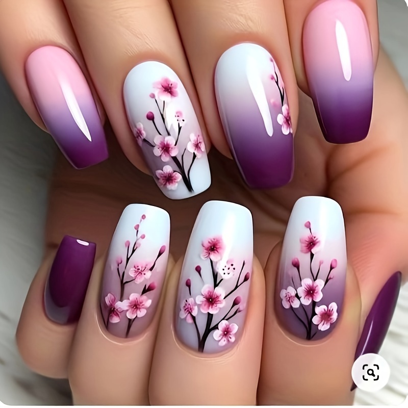 24pcs Set Of Medium Square Press-on Nails In Purple & White Gradient With - Fall, French Style Fake Nails
24pcs Set Of Medium Square Press-on Nails In Purple & White Gradient With - Fall, French Style Fake Nails