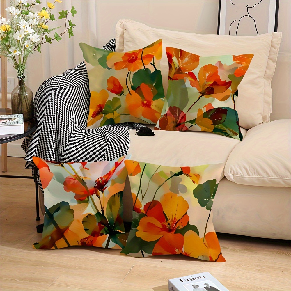 4-pack Rustic Vintage Floral Throw Pillow Covers, Orange Short Plush, Waterproof Zippered Polyester Decorative Cushion Cases For Living Room, Bedroom, Office - Machine Washable, 18x18 Inches
4-pack Rustic Vintage Floral Throw Pillow Covers, Orange Short Plush, Waterproof Zippered Polyester Decorative Cushion Cases For Living Room, Bedroom, Office - Machine Washable, 18x18 Inches