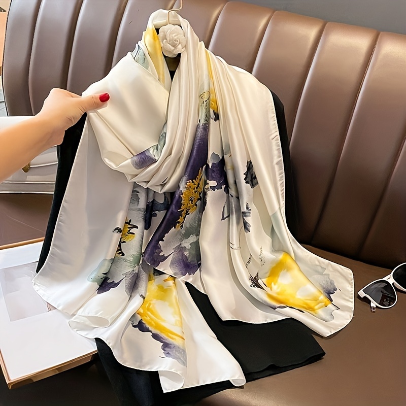 Flower Print White Scarf Thin Smooth Satin Shawl Elegant Style Windproof Sunscreen Travel Scarf
Flower Print White Scarf Thin Smooth Satin Shawl Elegant Style Windproof Sunscreen Travel Scarf