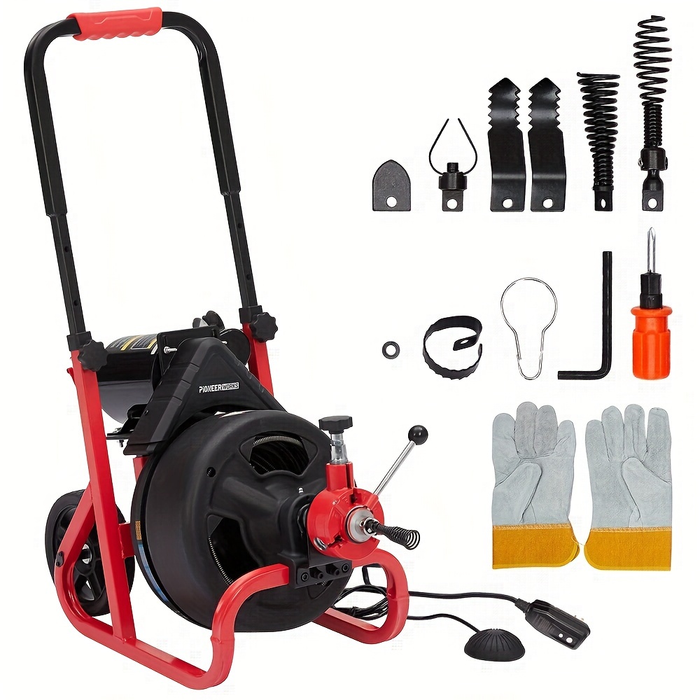 100ft X 3/8 Inch Machine 370w, 6.8a Auto-feed Electric Drain Auger With 6 Cutters, Glove, Drain Auger Cleaner Sewer Snake
100ft X 3/8 Inch Machine 370w, 6.8a Auto-feed Electric Drain Auger With 6 Cutters, Glove, Drain Auger Cleaner Sewer Snake