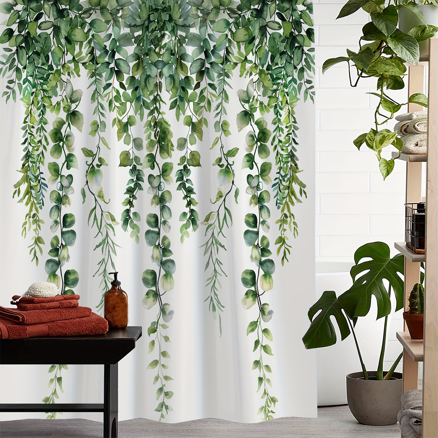 Open Green Plant Hanging Print Waterproof Shower Curtain, Curtain With 12 Hooks Curtain For Windows
Open Green Plant Hanging Print Waterproof Shower Curtain, Curtain With 12 Hooks Curtain For Windows
