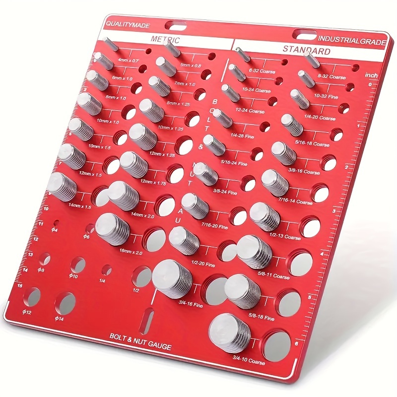 34 Nut And Bolt Thread , Bolt Size And Thread Gauge Standard And Metric With 19 Standard & 15 Metric Bolt Identifying From #6 To 3/4" & 4mm To 16mm Red
34 Nut And Bolt Thread , Bolt Size And Thread Gauge Standard And Metric With 19 Standard & 15 Metric Bolt Identifying From #6 To 3/4" & 4mm To 16mm Red