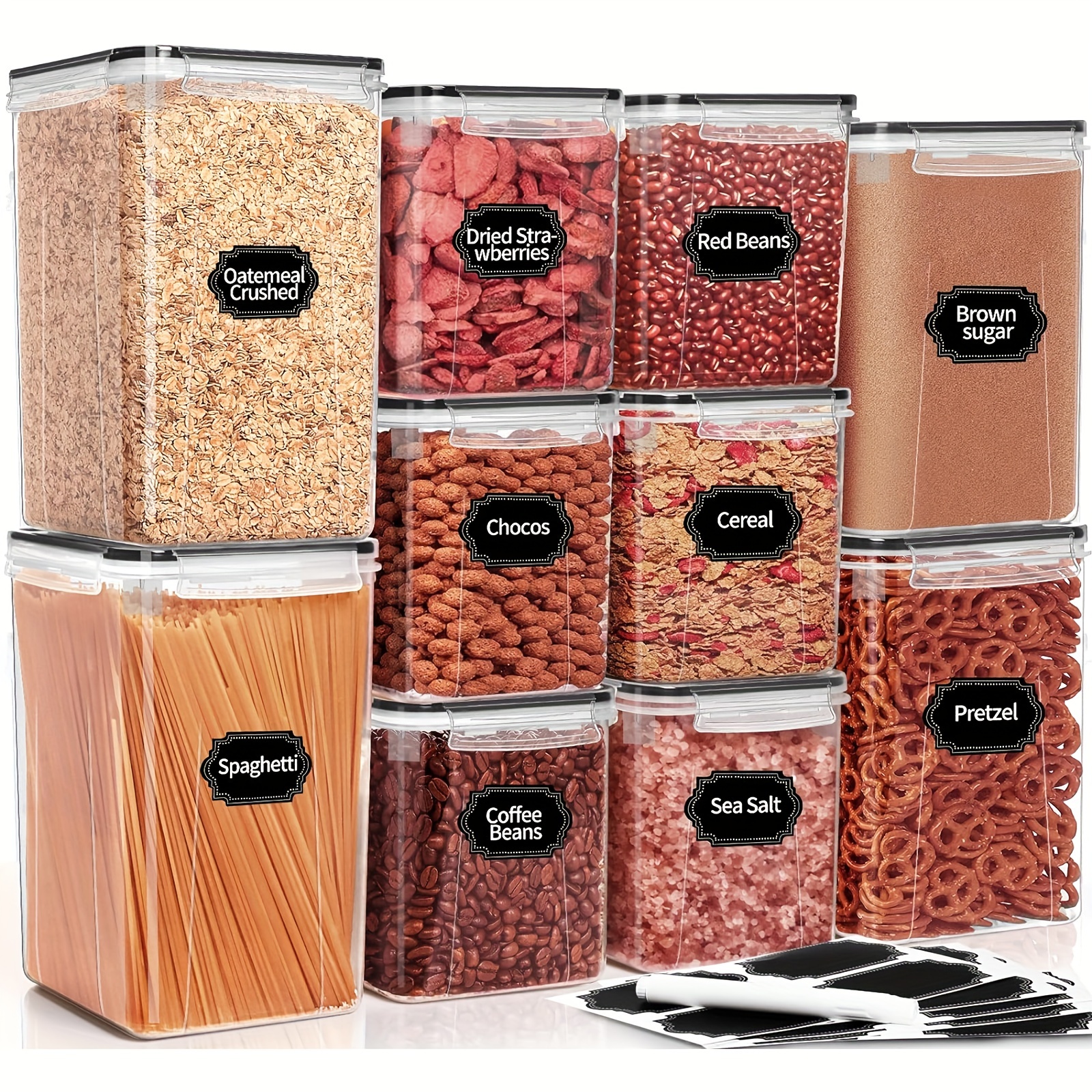 Large Airtight Food Storage Containers With , 10pcs Plastic Cereal Storage Containers, Kitchen & Pantry Organizers And Storage For Sugar, Flour, Baking Supplies With, Lables & Mark & Measuring Cup
Large Airtight Food Storage Containers With , 10pcs Plastic Cereal Storage Containers, Kitchen & Pantry Organizers And Storage For Sugar, Flour, Baking Supplies With, Lables & Mark & Measuring Cup