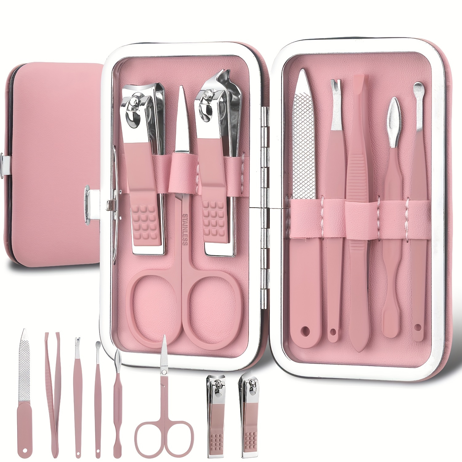 Rose Golden Stainless Steel Nail Care Kit With Pink Leather Case, Portable Manicure Set For Home, Office, , Gift, Salon - Nail File & Buffing Tools
Rose Golden Stainless Steel Nail Care Kit With Pink Leather Case, Portable Manicure Set For Home, Office, , Gift, Salon - Nail File & Buffing Tools
