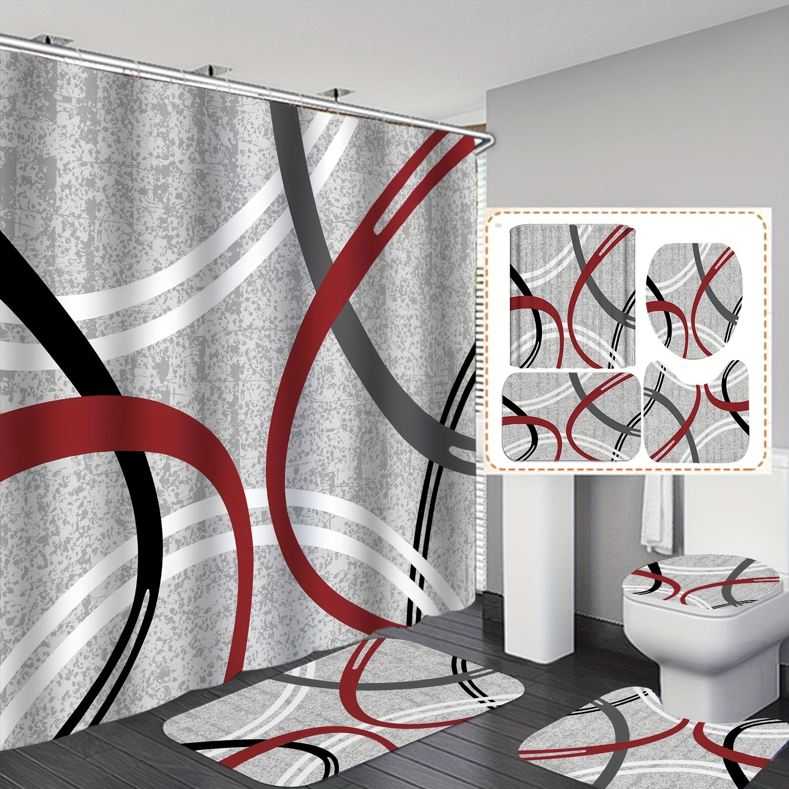 4pcs Red, Shower Curtain Set, Waterproof Fabric Shower Curtain, Non-slip Shower Mat, Bathroom Complete Set, Home Decoration
4pcs Red, Shower Curtain Set, Waterproof Fabric Shower Curtain, Non-slip Shower Mat, Bathroom Complete Set, Home Decoration