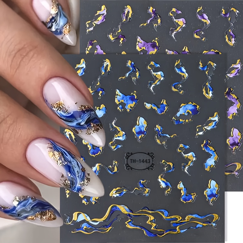 Lot de 4 Autocollants d'Art d'Ongle 3D Scintillants Dorée & Marbre Bleu Géométrique - Décalcomanies Auto-Adhésives Faciles à Appliquer pour Manucure DIY, Jetables
Lot de 4 Autocollants d'Art d'Ongle 3D Scintillants Dorée & Marbre Bleu Géométrique - Décalcomanies Auto-Adhésives Faciles à Appliquer pour Manucure DIY, Jetables