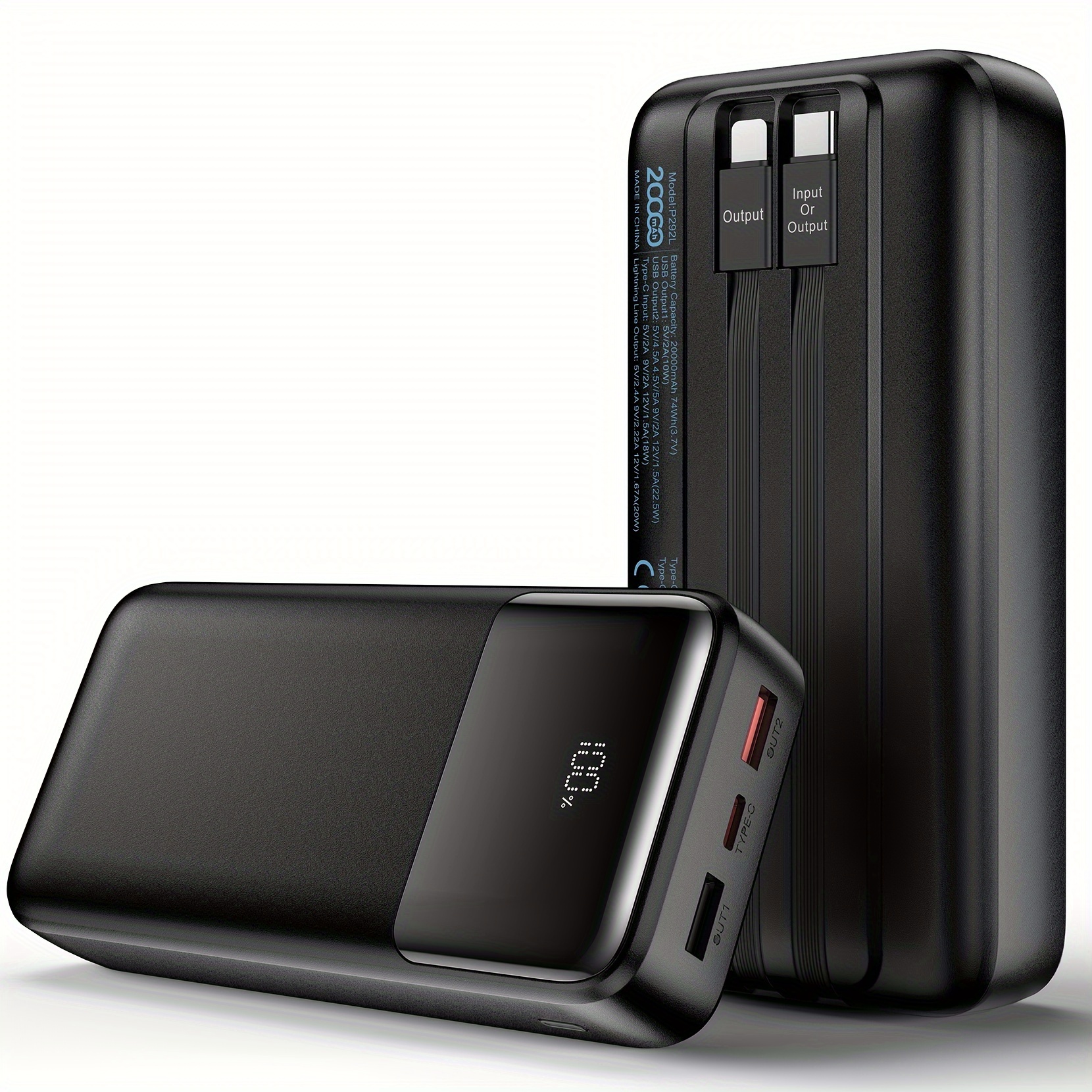 Portable Charger With Built In Cables, 22.5w Fast Charging 20000mah Usb C Power Bank For Iphone 15/15 Plus/15 Pro/15 Pro Max//samsung, Led Display Battery Pack With 4 Outputs & 2 Inputs
Portable Charger With Built In Cables, 22.5w Fast Charging 20000mah Usb C Power Bank For Iphone 15/15 Plus/15 Pro/15 Pro Max//samsung, Led Display Battery Pack With 4 Outputs & 2 Inputs