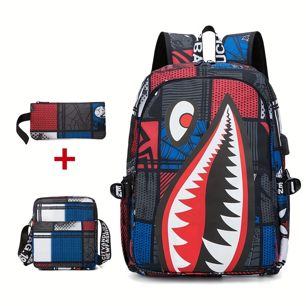3pcs Student Simple Lightweight Cartoon Shark Backpack Set, Anime Travel Backpack With Pen Pouch + Shoulder Bag
3pcs Student Simple Lightweight Cartoon Shark Backpack Set, Anime Travel Backpack With Pen Pouch + Shoulder Bag