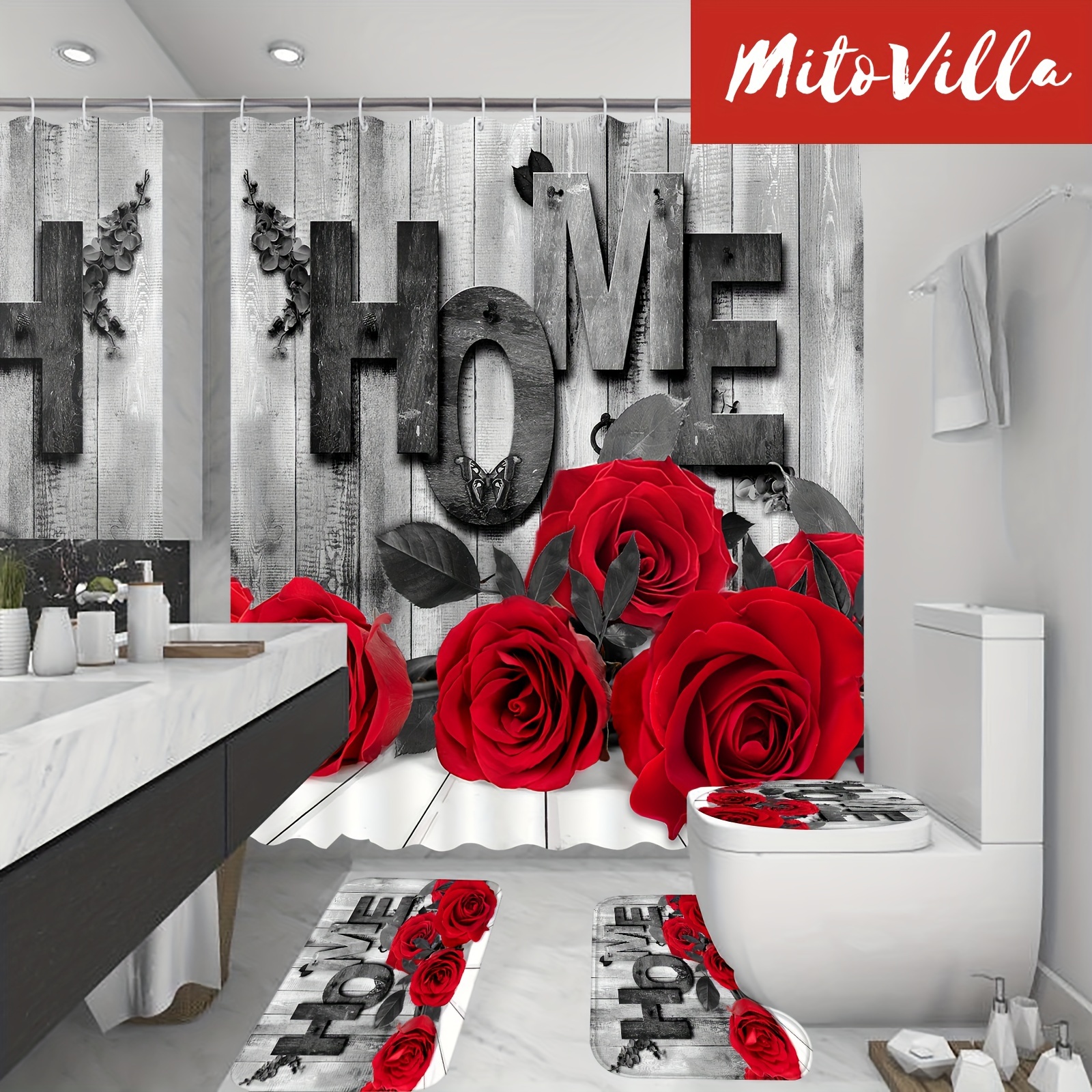 1/4pcs Red Shower Curtain Set, Shower Curtain 12 For Bathroom, Bathroom Rug, Mat, Lid Pad, Bathroom Decor Accessories
1/4pcs Red Shower Curtain Set, Shower Curtain 12 For Bathroom, Bathroom Rug, Mat, Lid Pad, Bathroom Decor Accessories