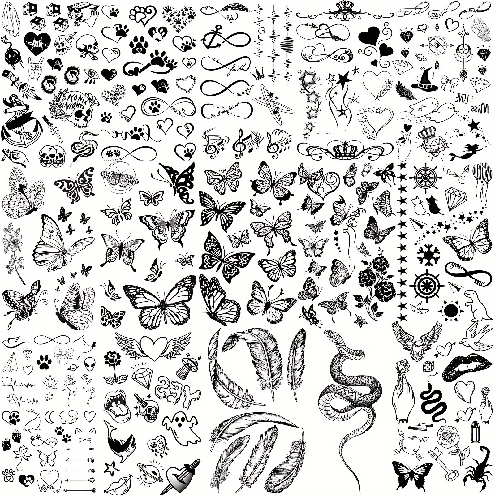 15 Sheets Small Butterfly Temporary Tattoos For Women Girls Adults Waterproof Fake Tattoo Stickers, Snake Feather Infinity Cute Tattoos Neck Hands Finger
15 Sheets Small Butterfly Temporary Tattoos For Women Girls Adults Waterproof Fake Tattoo Stickers, Snake Feather Infinity Cute Tattoos Neck Hands Finger