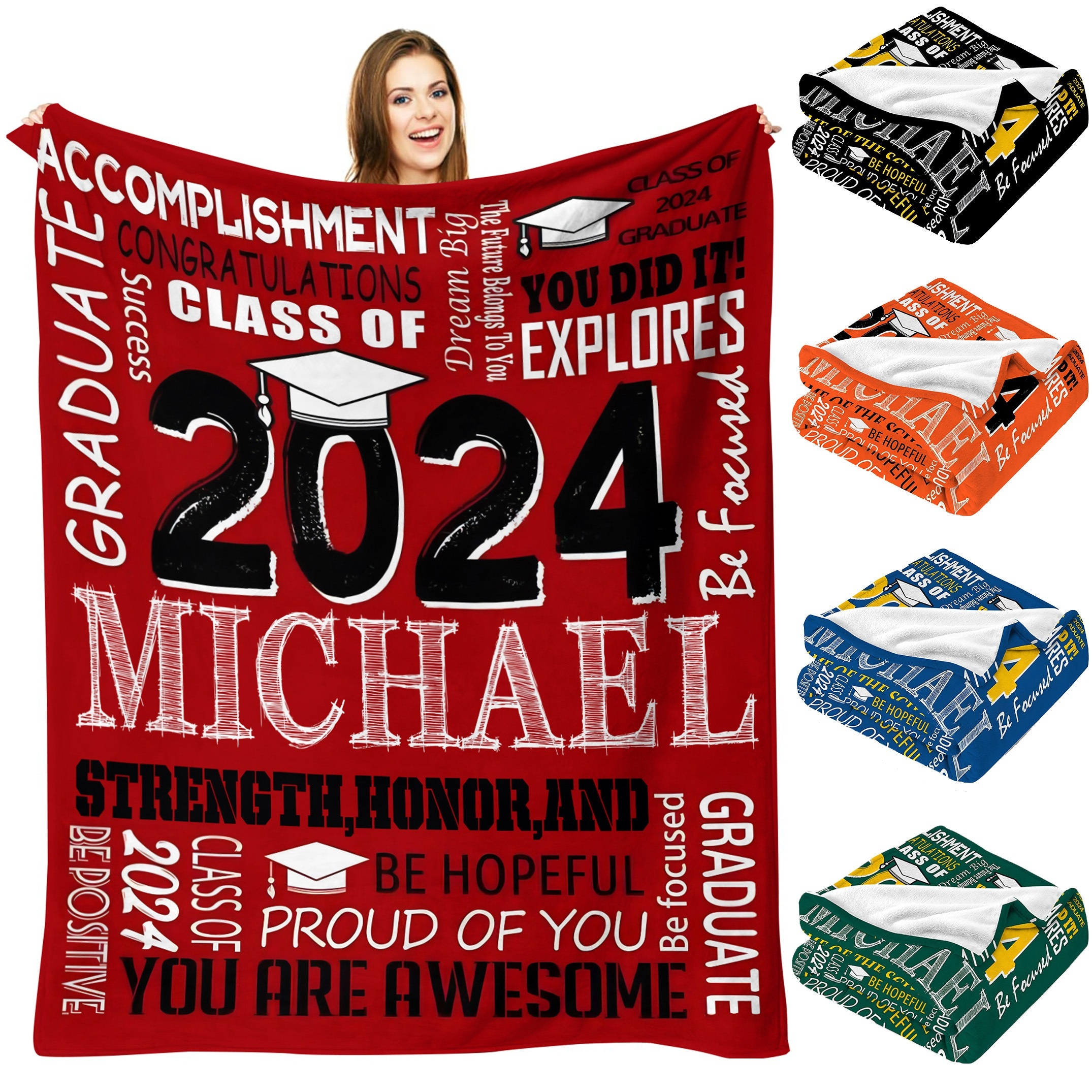 1pc Custom Name Blanket 2024 Graduation Gift Flannel Blanket Custom School Name Personal Name Creative Blanket
1pc Custom Name Blanket 2024 Graduation Gift Flannel Blanket Custom School Name Personal Name Creative Blanket